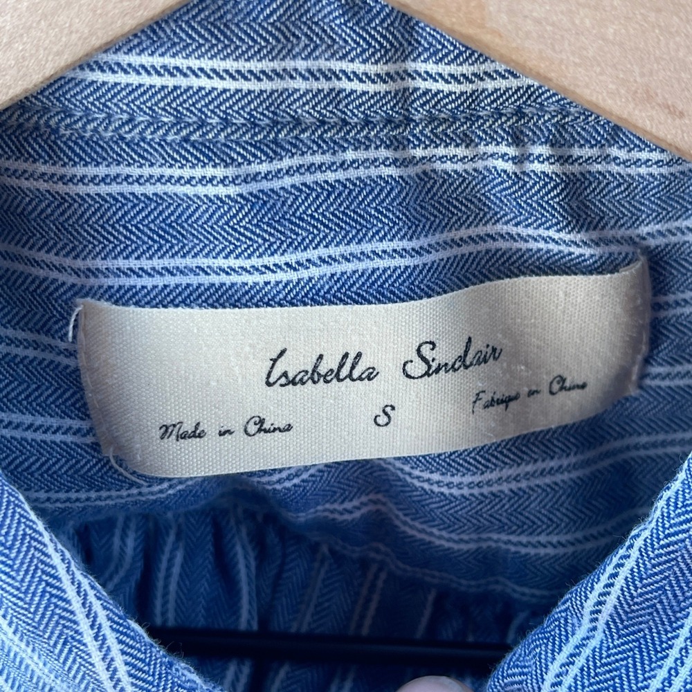Isabella Sinclair Blue White Striped Flutter Sleeve Midi Shirt Dress Small - Picture 4 of 6